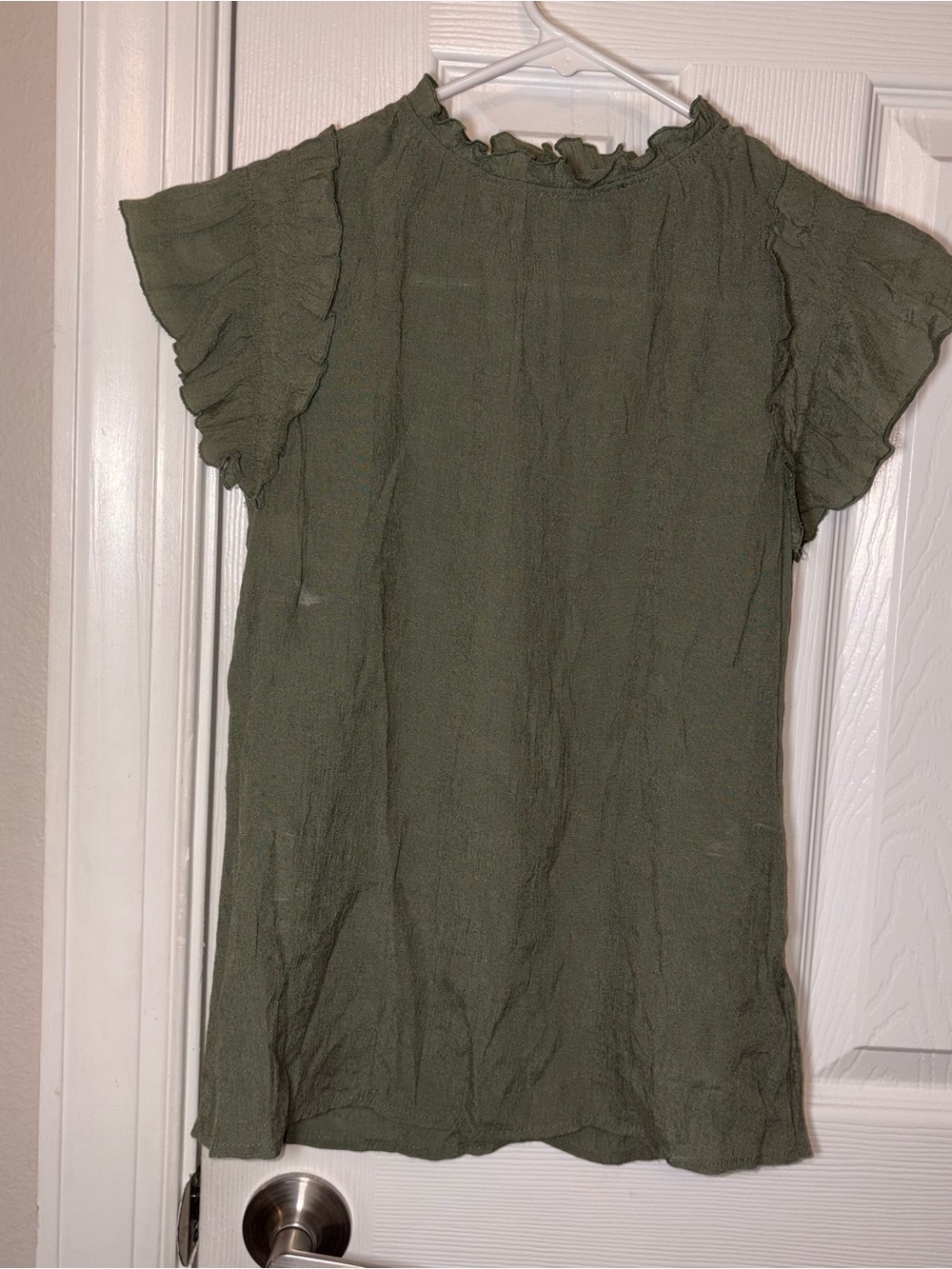 Olive Green Ruffle Sleeve Women’s Blouse